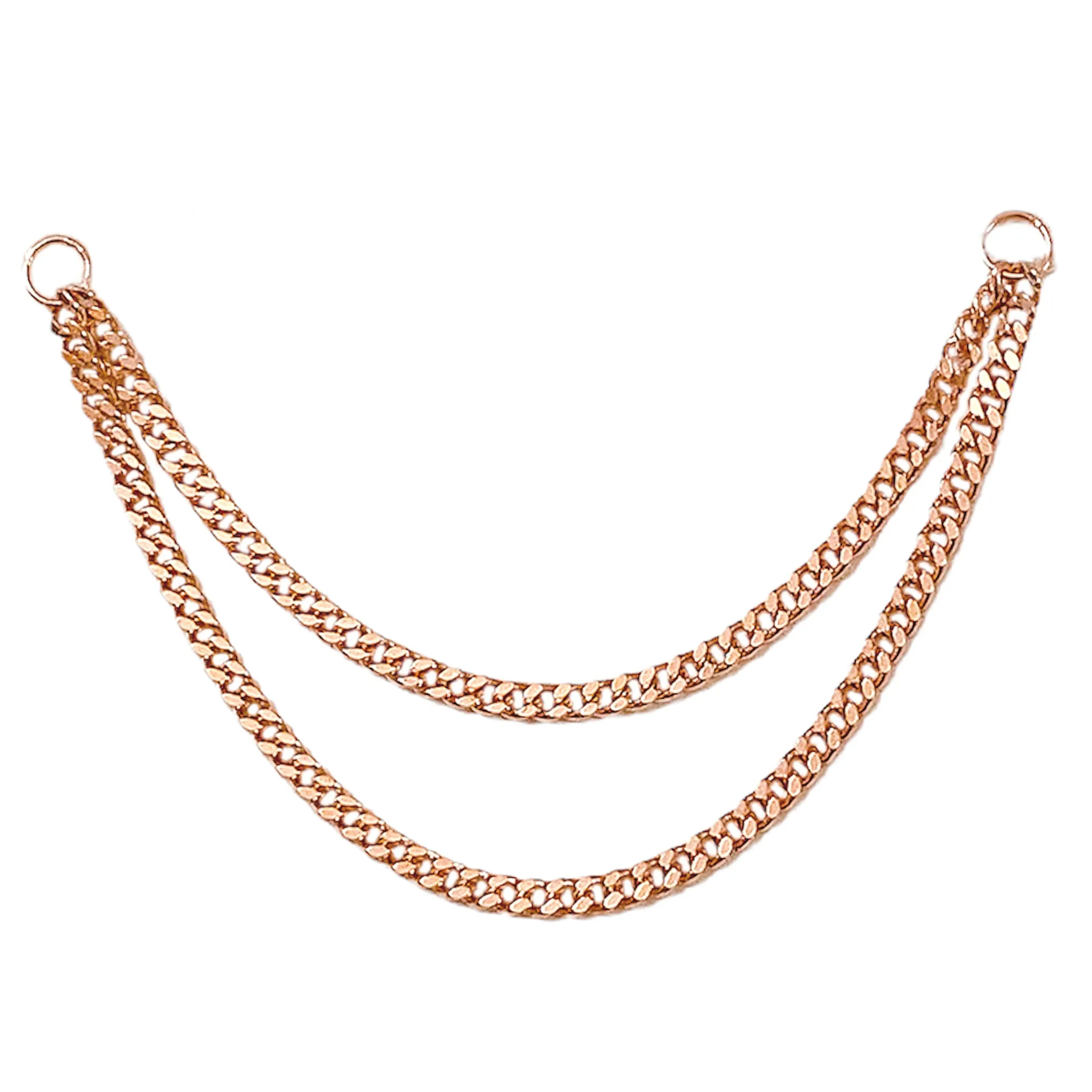14K Gold Dangle Double Cuban Link Chain Earring Jacket