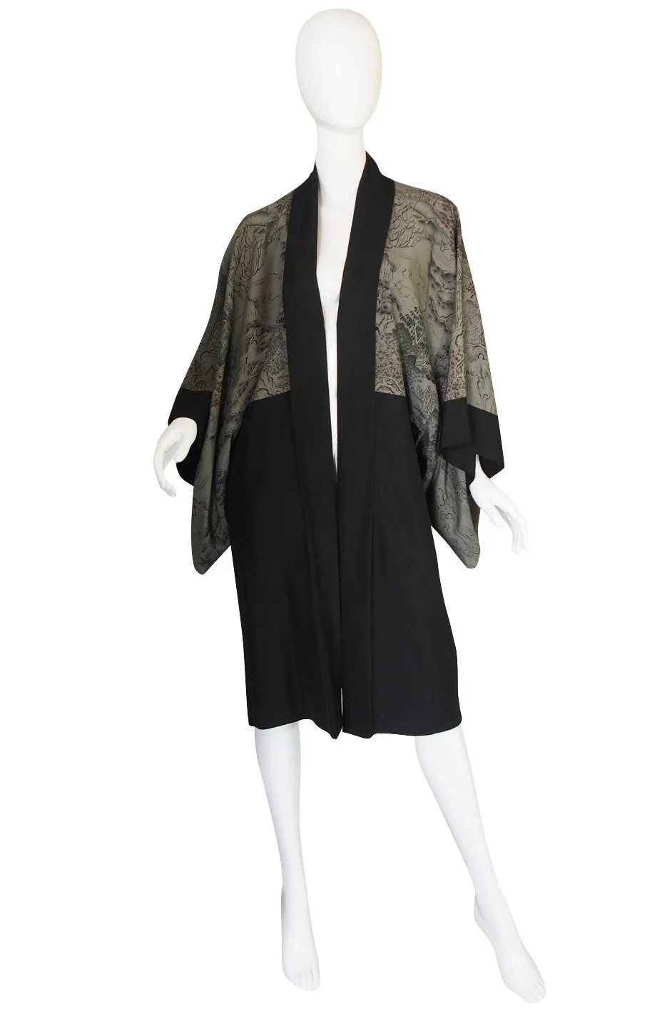 1950s Scenery Print & Black Silk Kimono