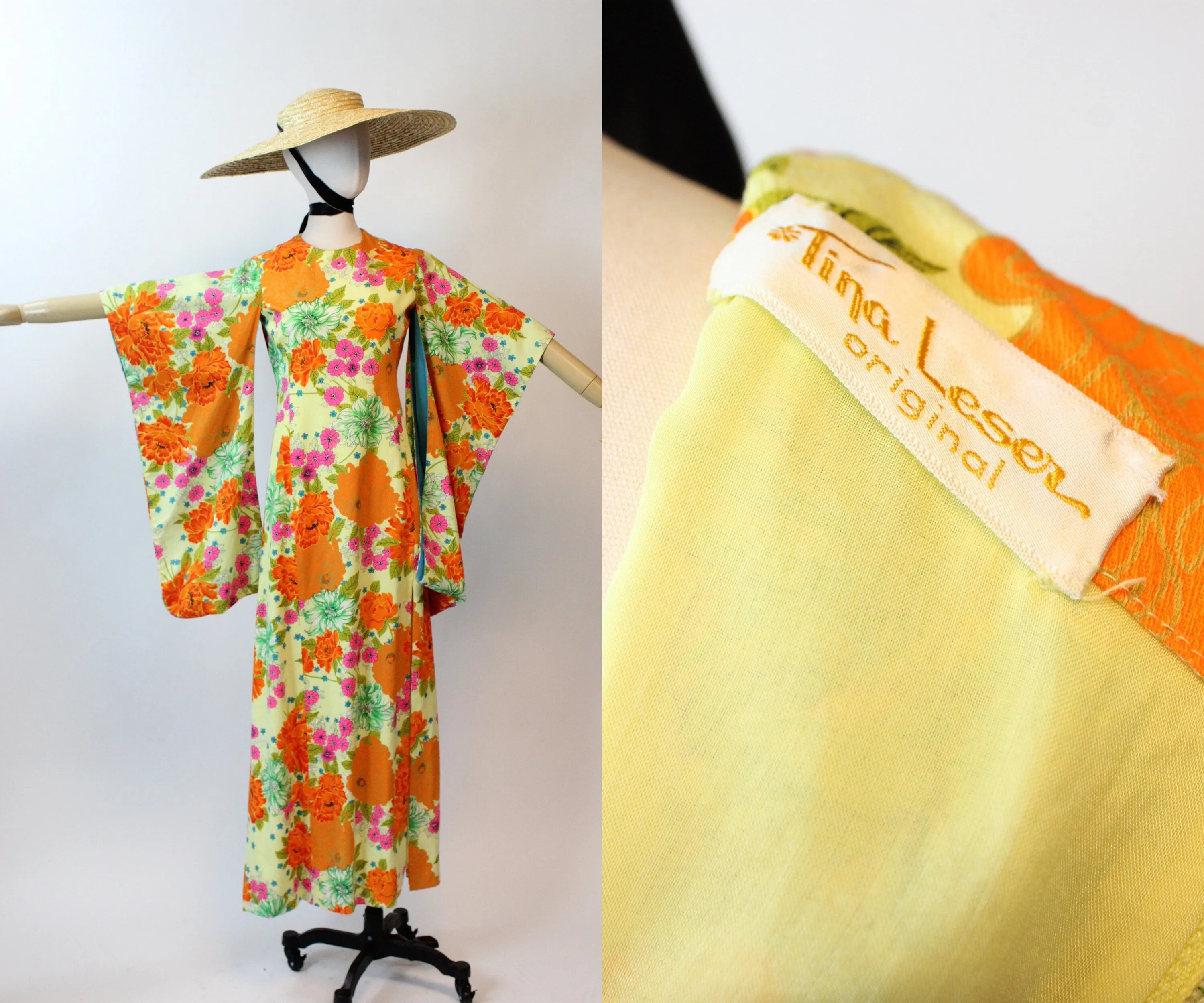 1960s TINA LESER hawaiian KIMONO sleeve dress xs | new spring summer