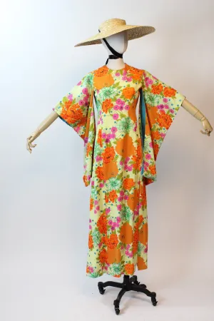 1960s TINA LESER hawaiian KIMONO sleeve dress xs | new spring summer