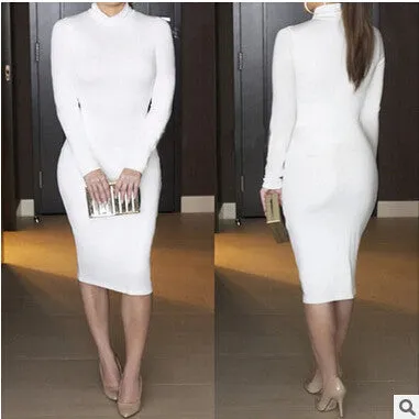 2016 New Arrivals Winter Long Sleeve V Neck Sexy Club Dress Midi Pencil Bodycon Bandage Party Dresses Plus Size Women Clothing