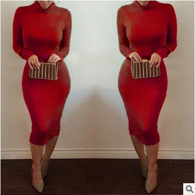 2016 New Arrivals Winter Long Sleeve V Neck Sexy Club Dress Midi Pencil Bodycon Bandage Party Dresses Plus Size Women Clothing