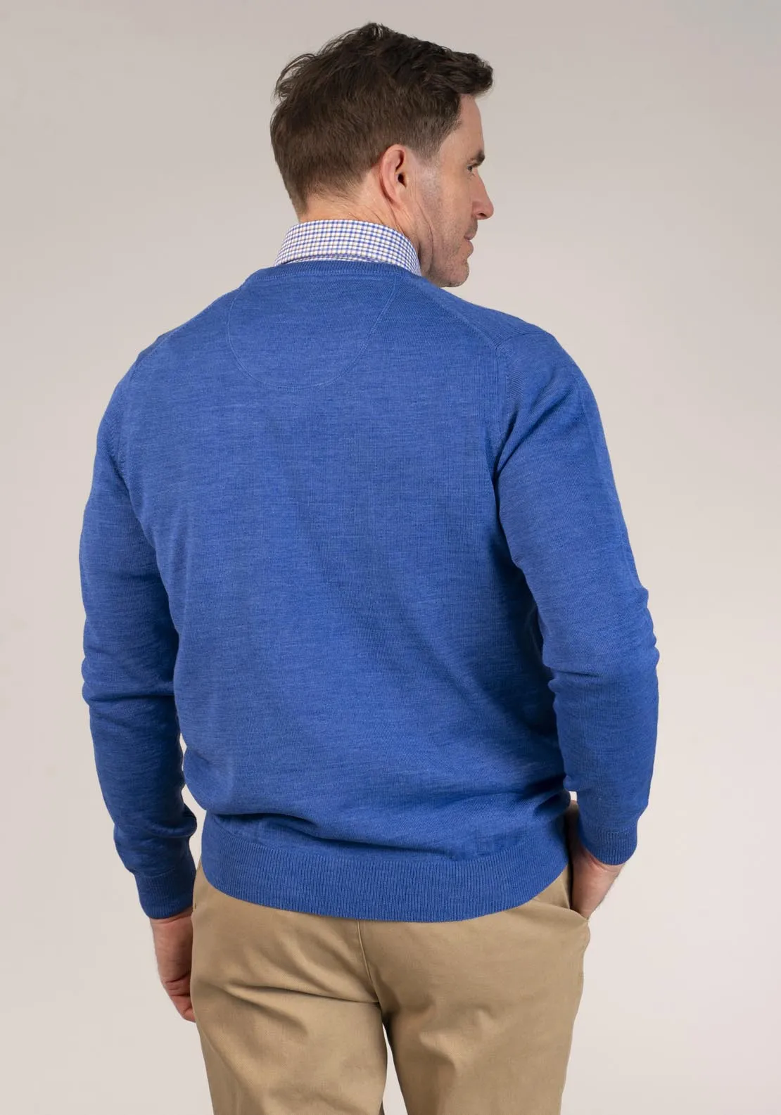 50/50 Fine Merino Wool & Acrylic V-Neck Knit - Denim