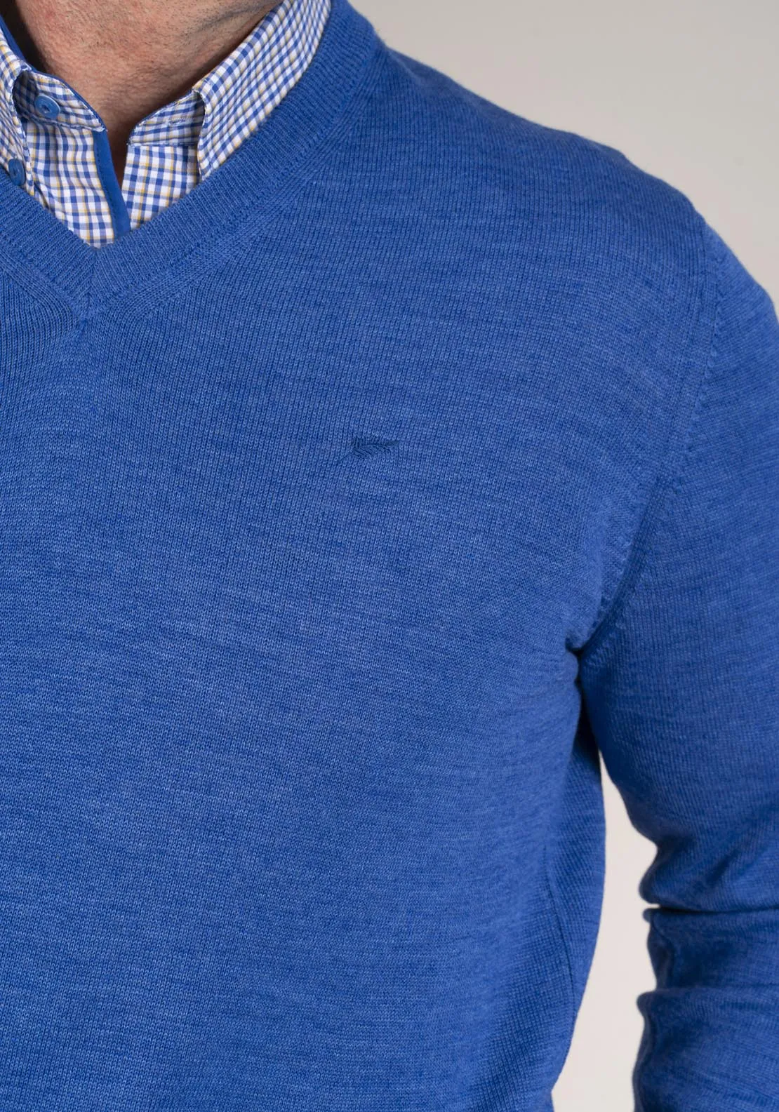 50/50 Fine Merino Wool & Acrylic V-Neck Knit - Denim