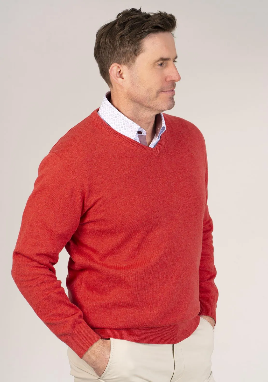 50/50 Fine Merino Wool & Acrylic V-Neck Knit - Samoa