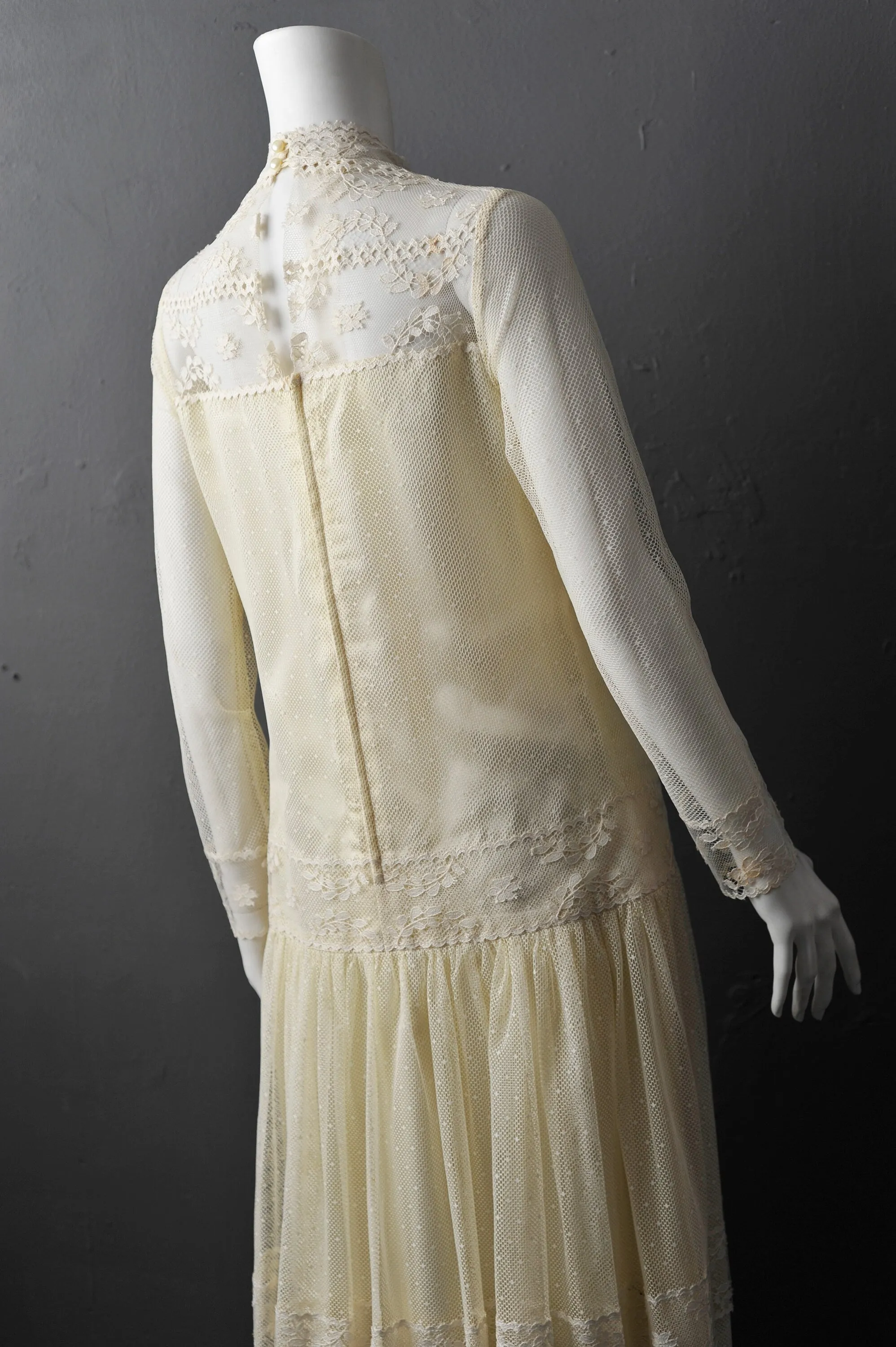 80s Cream Bohemian Wedding Dress, Twenties Inspired Gown by Colombine Nemours, UK Size 10