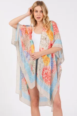 Abstract Print Silky Feel Kimono