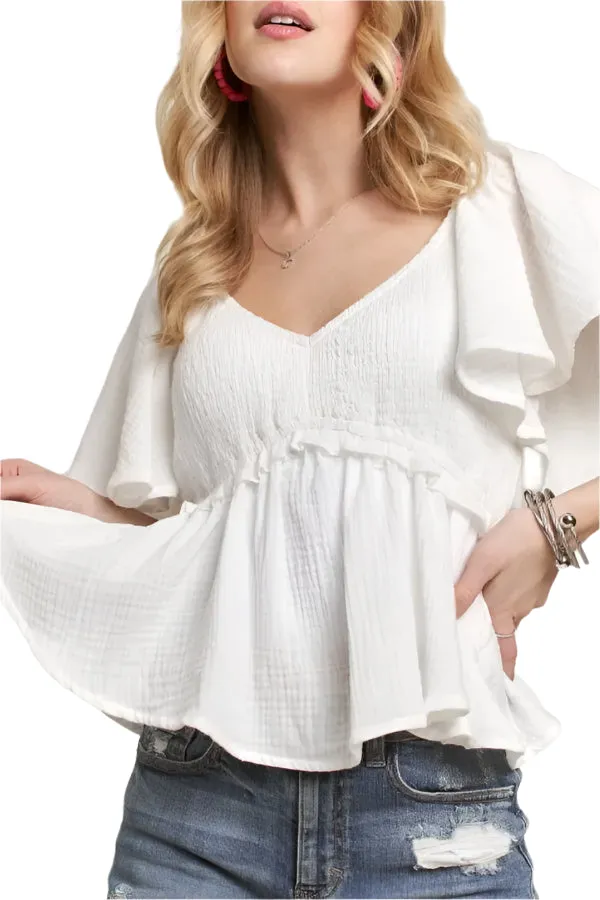 ADORA Flare Sleeves Peplum Blouse Top