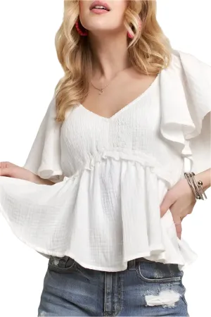 ADORA Flare Sleeves Peplum Blouse Top