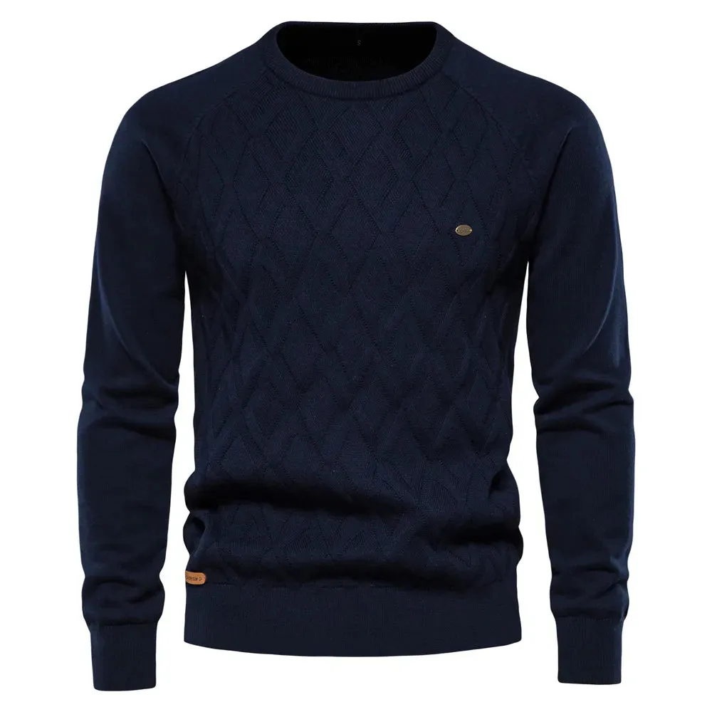AIOPESON Argyle Basic Men Sweaters Solid Color O-neck Long sleeve Knitted Male Pullover Winter Fashion New Warm Sweaters for Men