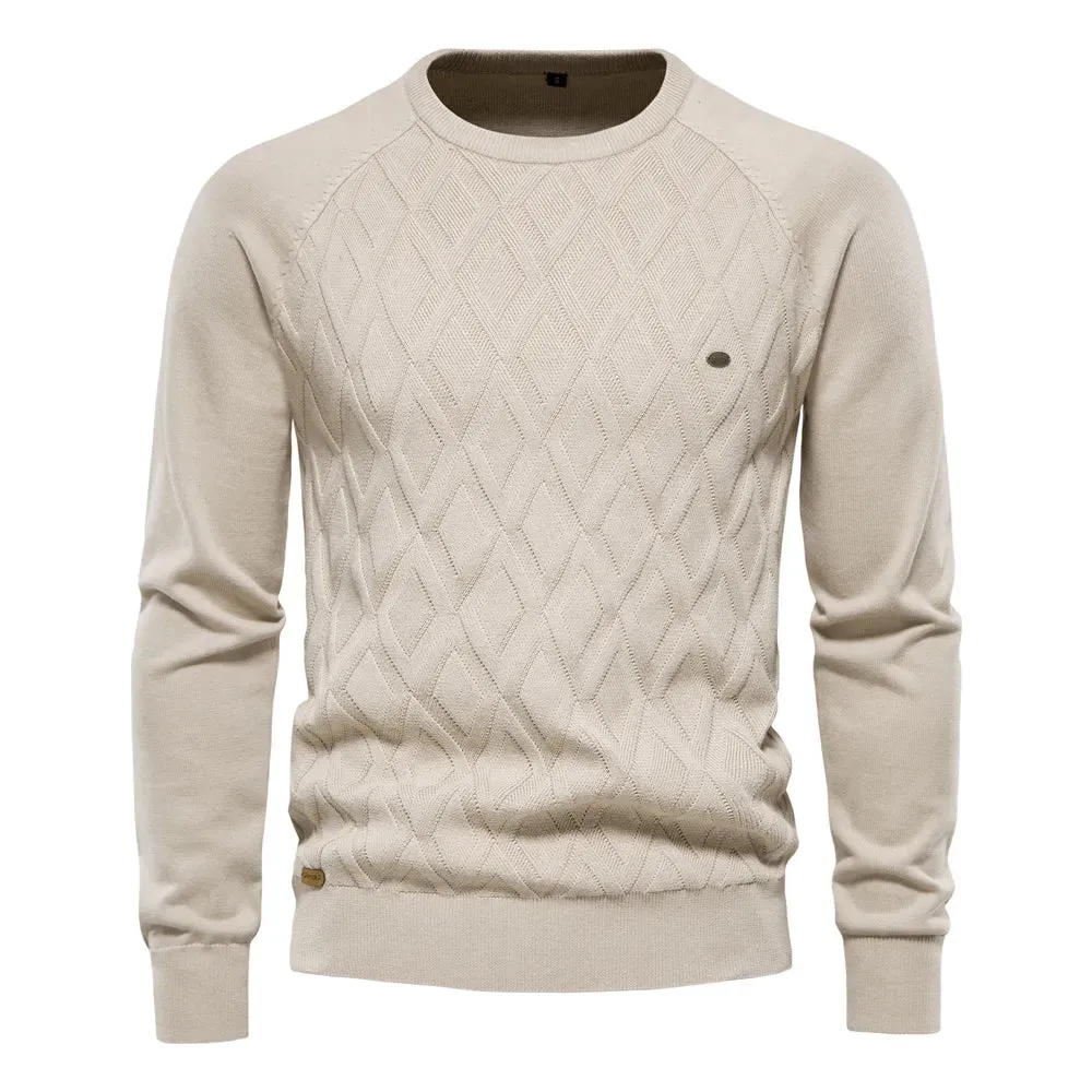 AIOPESON Argyle Basic Men Sweaters Solid Color O-neck Long sleeve Knitted Male Pullover Winter Fashion New Warm Sweaters for Men