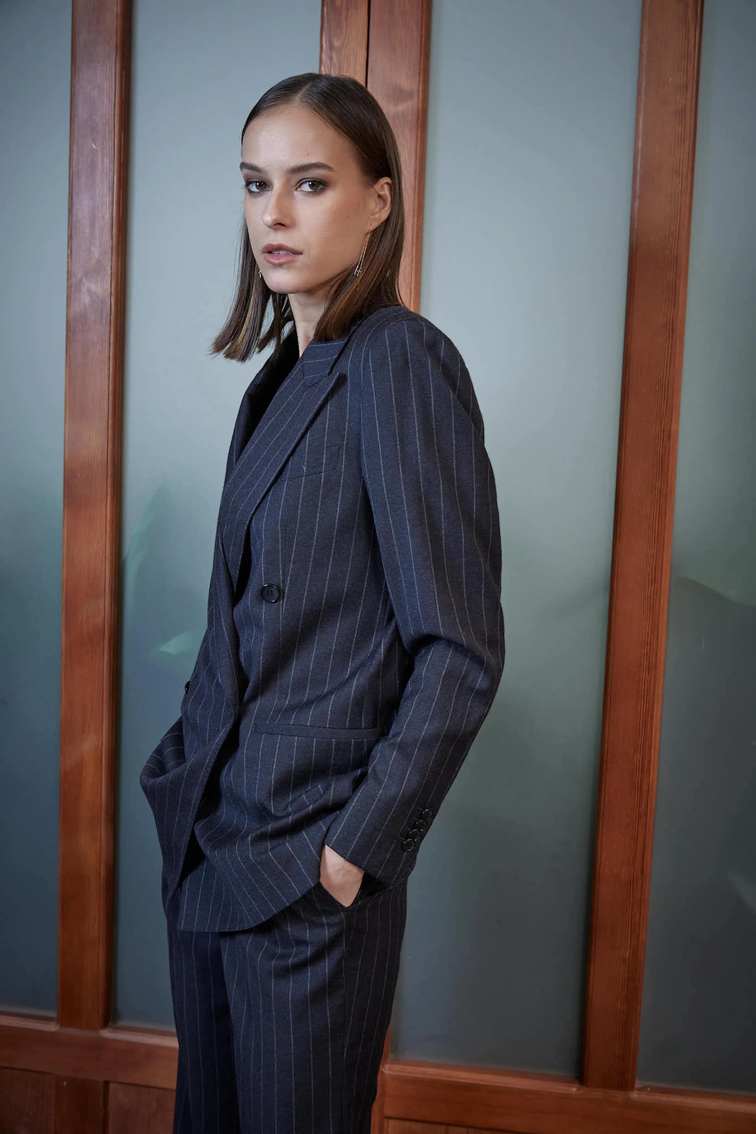 Amarante Jacket - Double breasted jacket in pinstripe