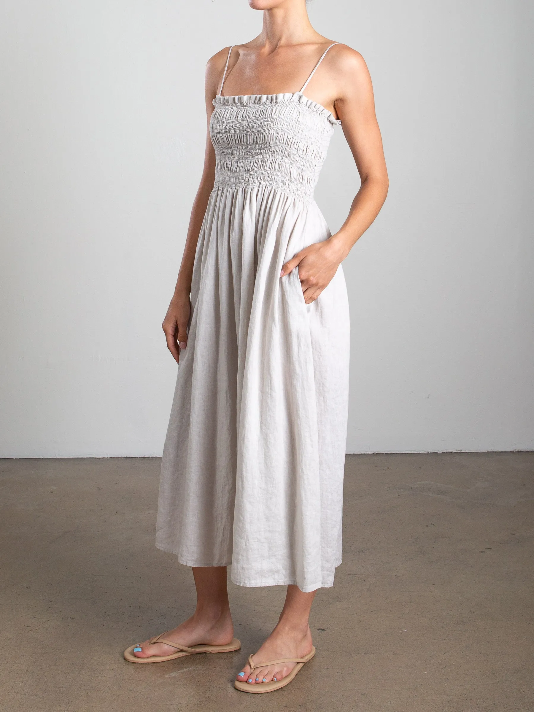 Amelia Dress in French Linen - Cement