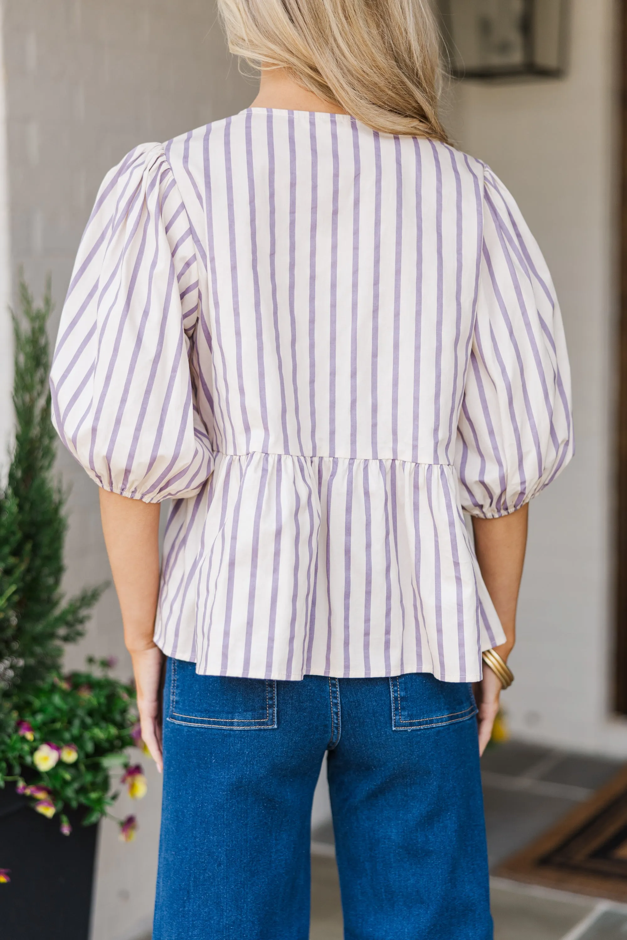 An Inspiration Lavender Purple Striped Blouse