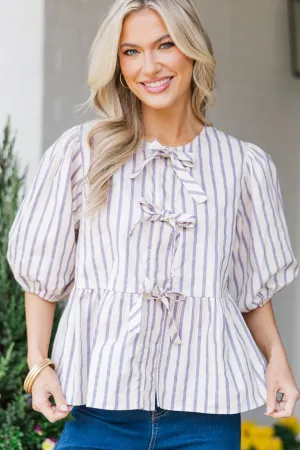 An Inspiration Lavender Purple Striped Blouse