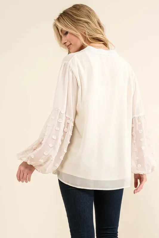 And The Why Polka Dot Balloon Sleeve Woven Blouse