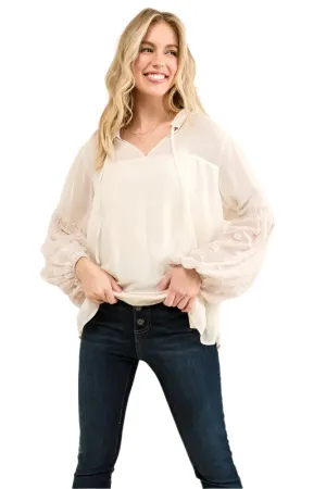 And The Why Polka Dot Balloon Sleeve Woven Blouse