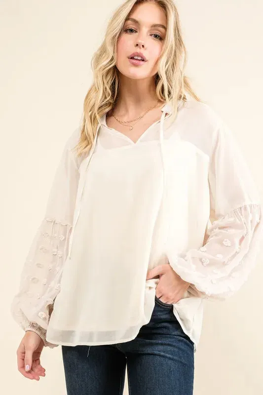 And The Why Polka Dot Balloon Sleeve Woven Blouse