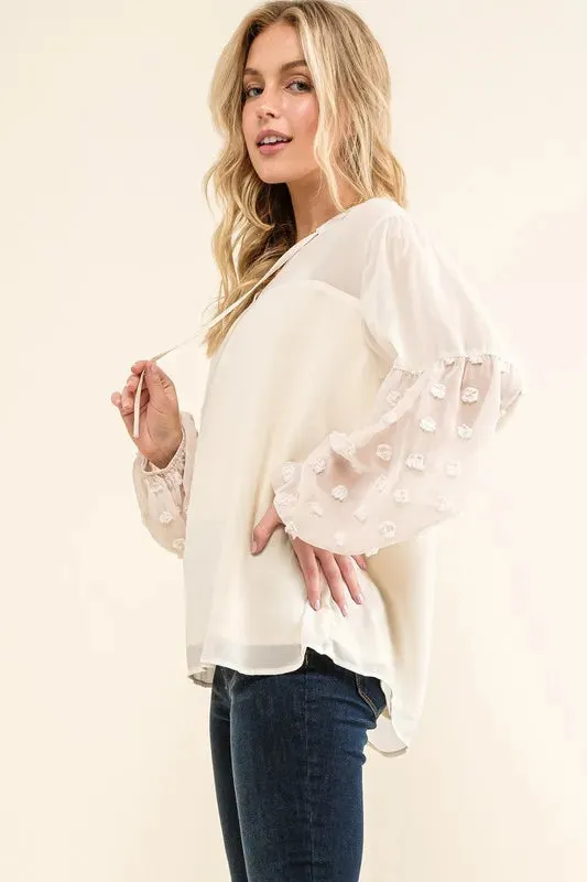 And The Why Polka Dot Balloon Sleeve Woven Blouse