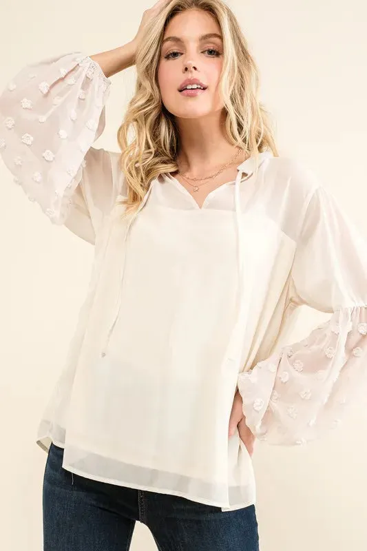 And The Why Polka Dot Balloon Sleeve Woven Blouse