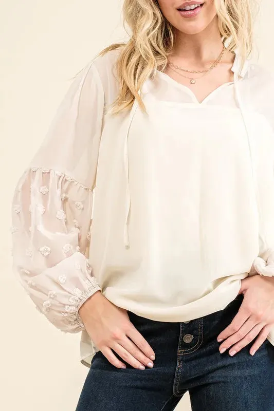 And The Why Polka Dot Balloon Sleeve Woven Blouse