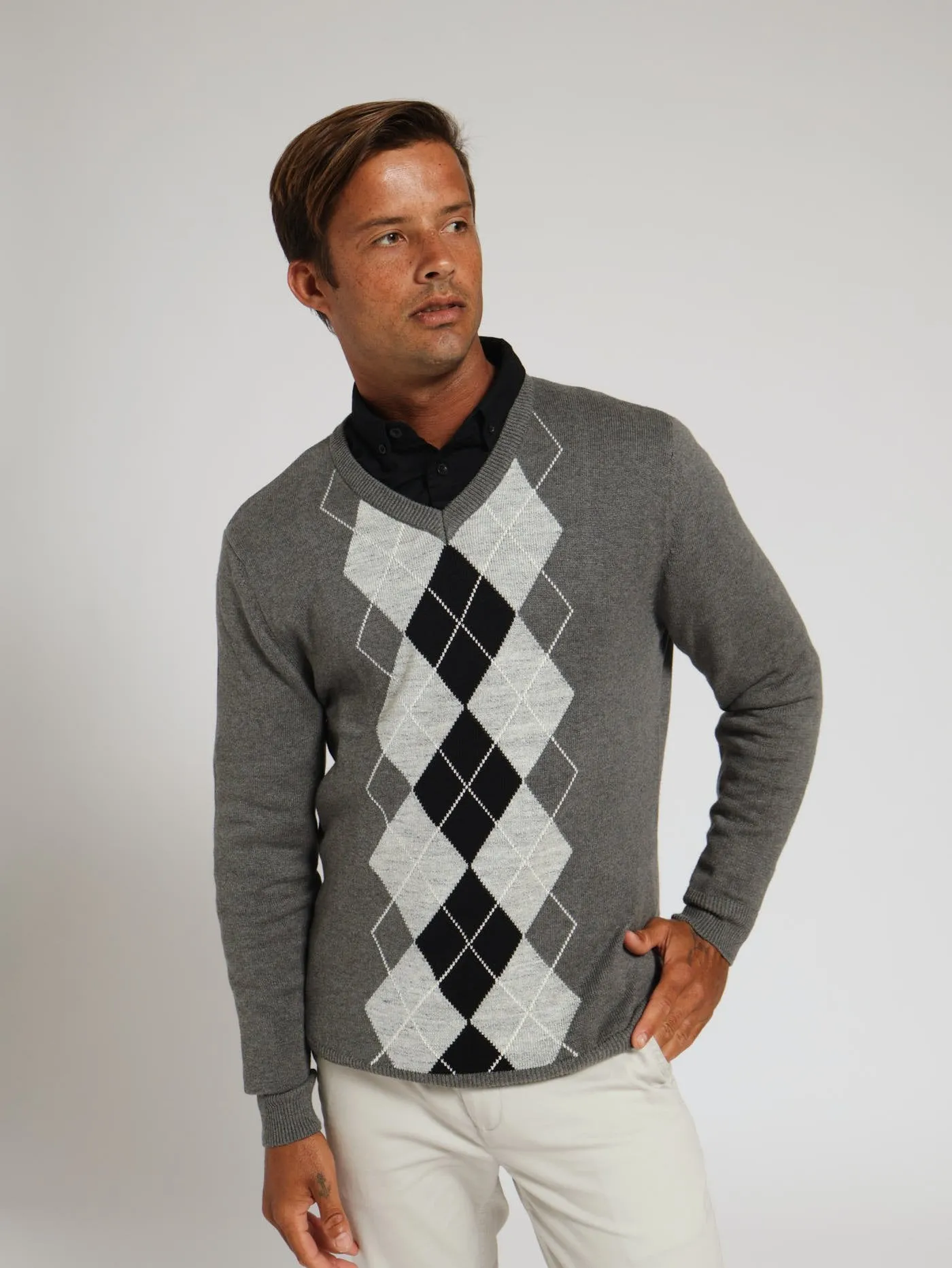 Argyle Crew Top - Grey