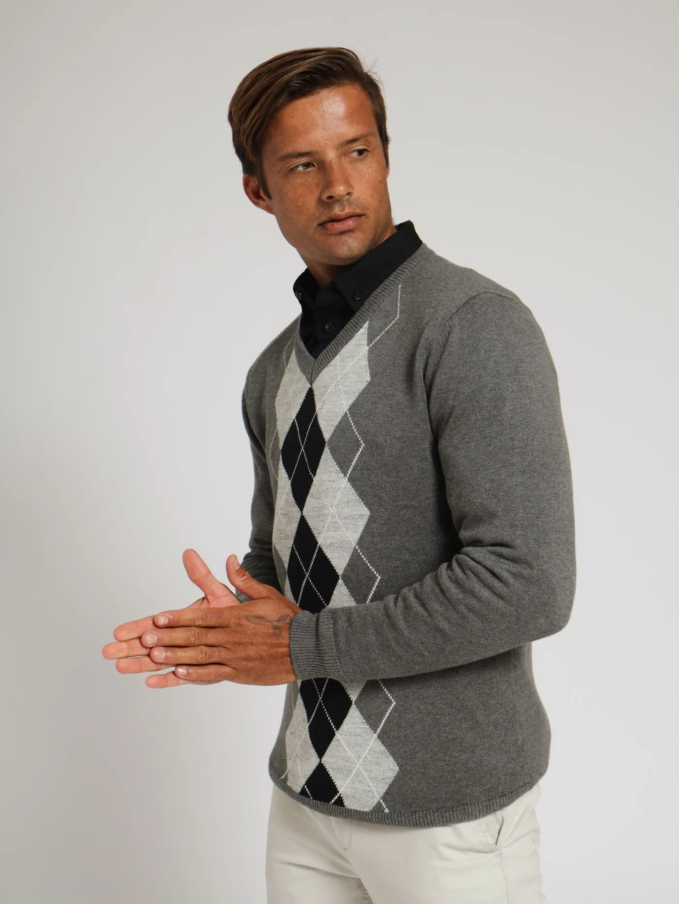 Argyle Crew Top - Grey