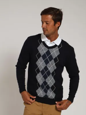 Argyle Crew Top - Navy