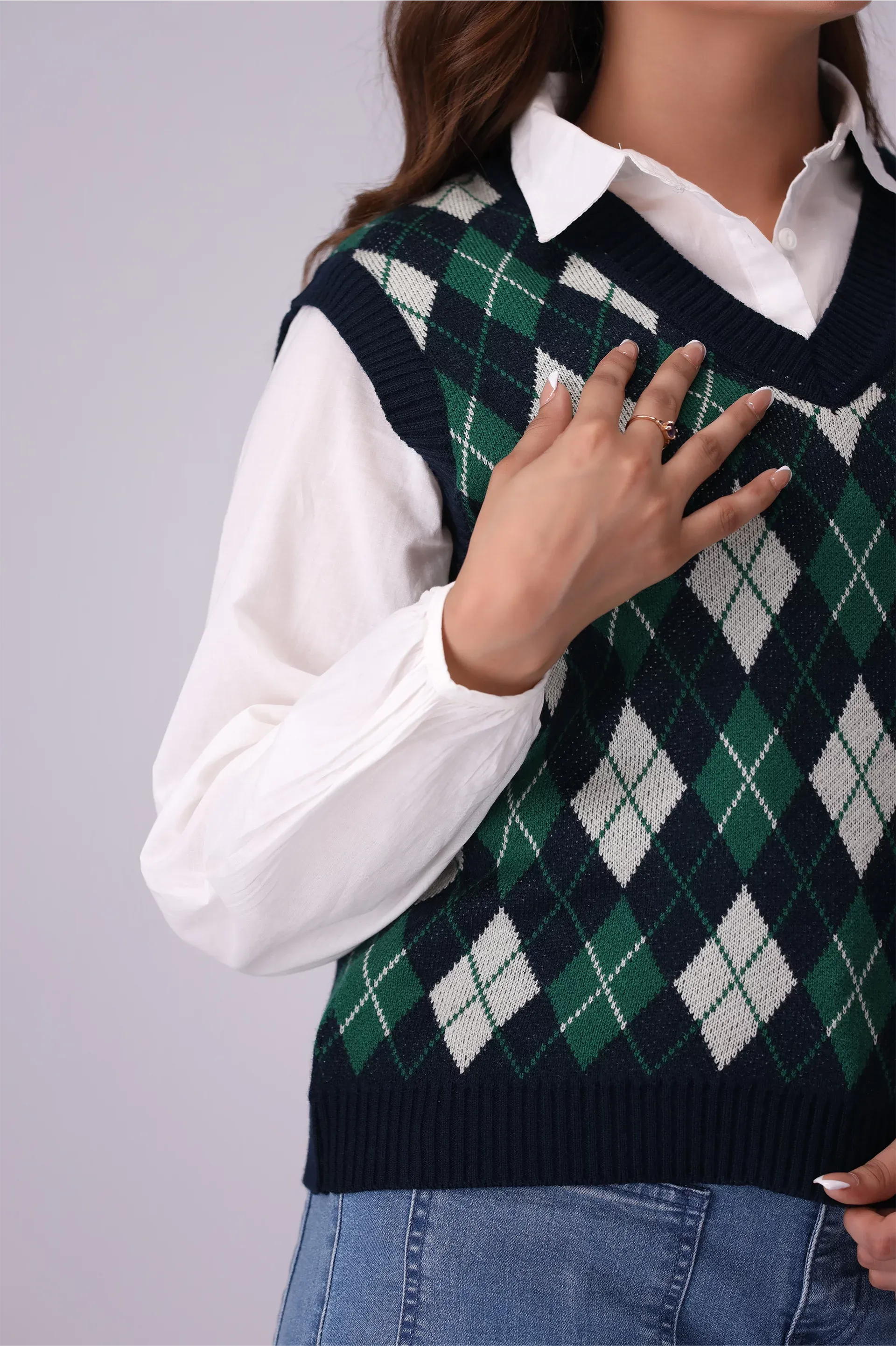 Argyle Pattern Jacquard Knit Sweater Vest