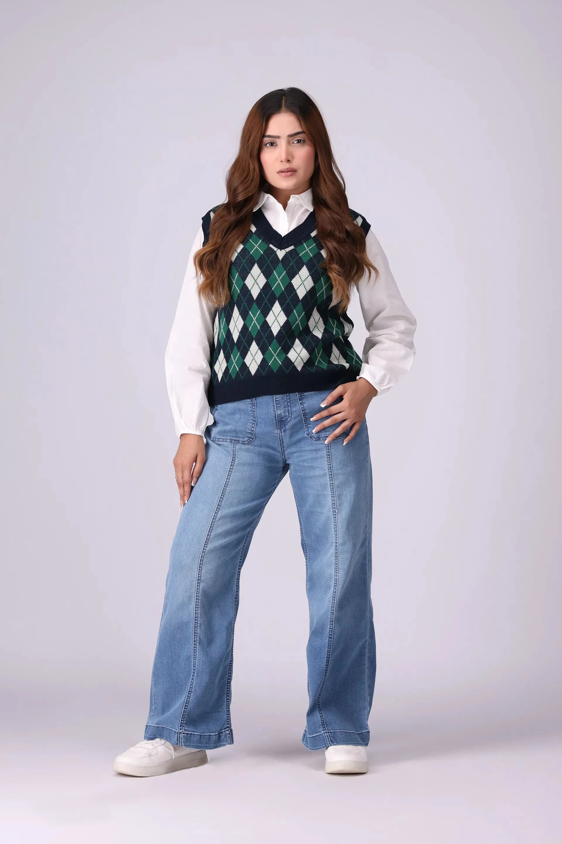 Argyle Pattern Jacquard Knit Sweater Vest