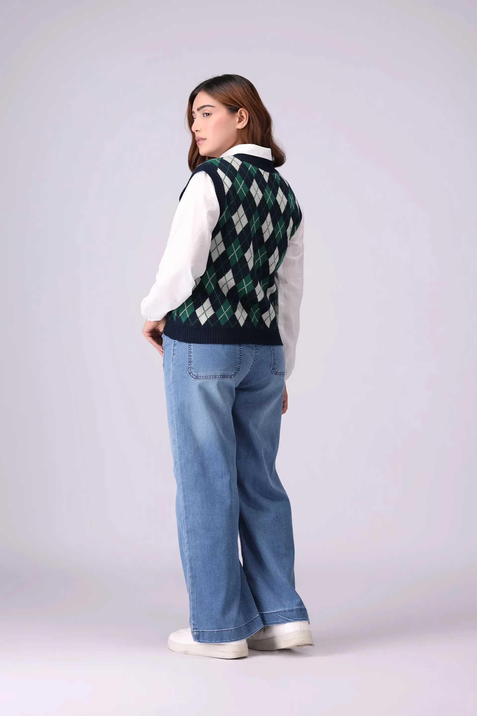 Argyle Pattern Jacquard Knit Sweater Vest