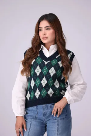 Argyle Pattern Jacquard Knit Sweater Vest