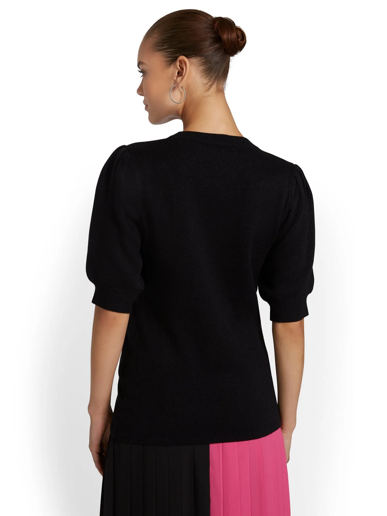Argyle Puff-Sleeve Sweater