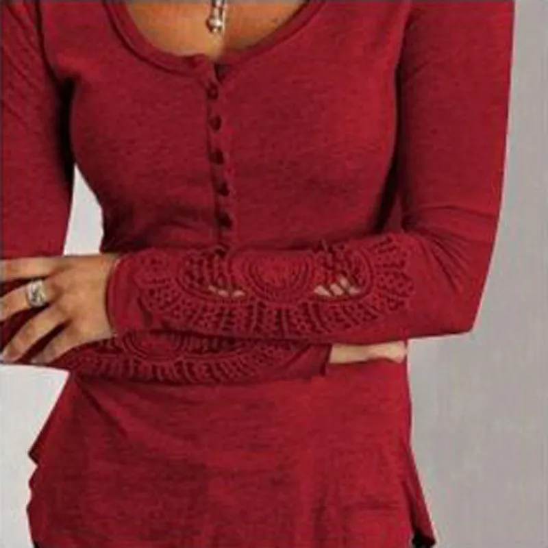 Arrival Women Embroidery Crochet Lace Sleeve Hollow Blouses Casual Solid Blouse Shirts Tops Plus Size