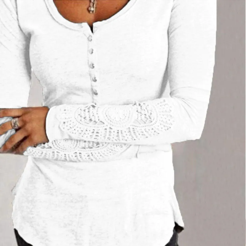 Arrival Women Embroidery Crochet Lace Sleeve Hollow Blouses Casual Solid Blouse Shirts Tops Plus Size