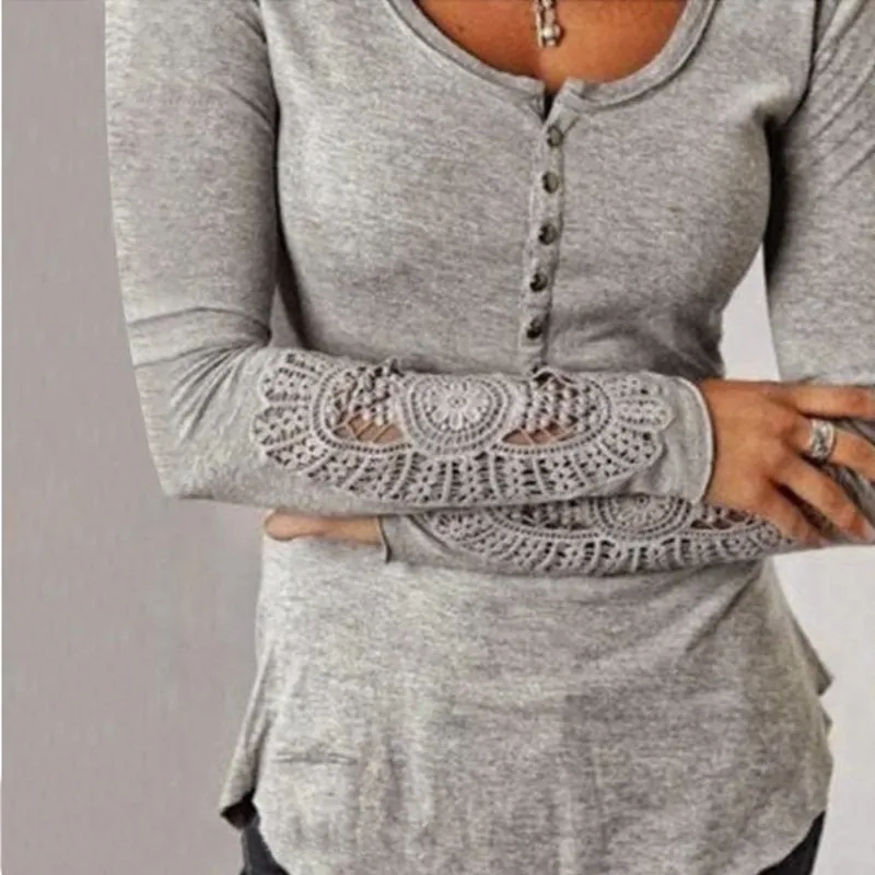 Arrival Women Embroidery Crochet Lace Sleeve Hollow Blouses Casual Solid Blouse Shirts Tops Plus Size