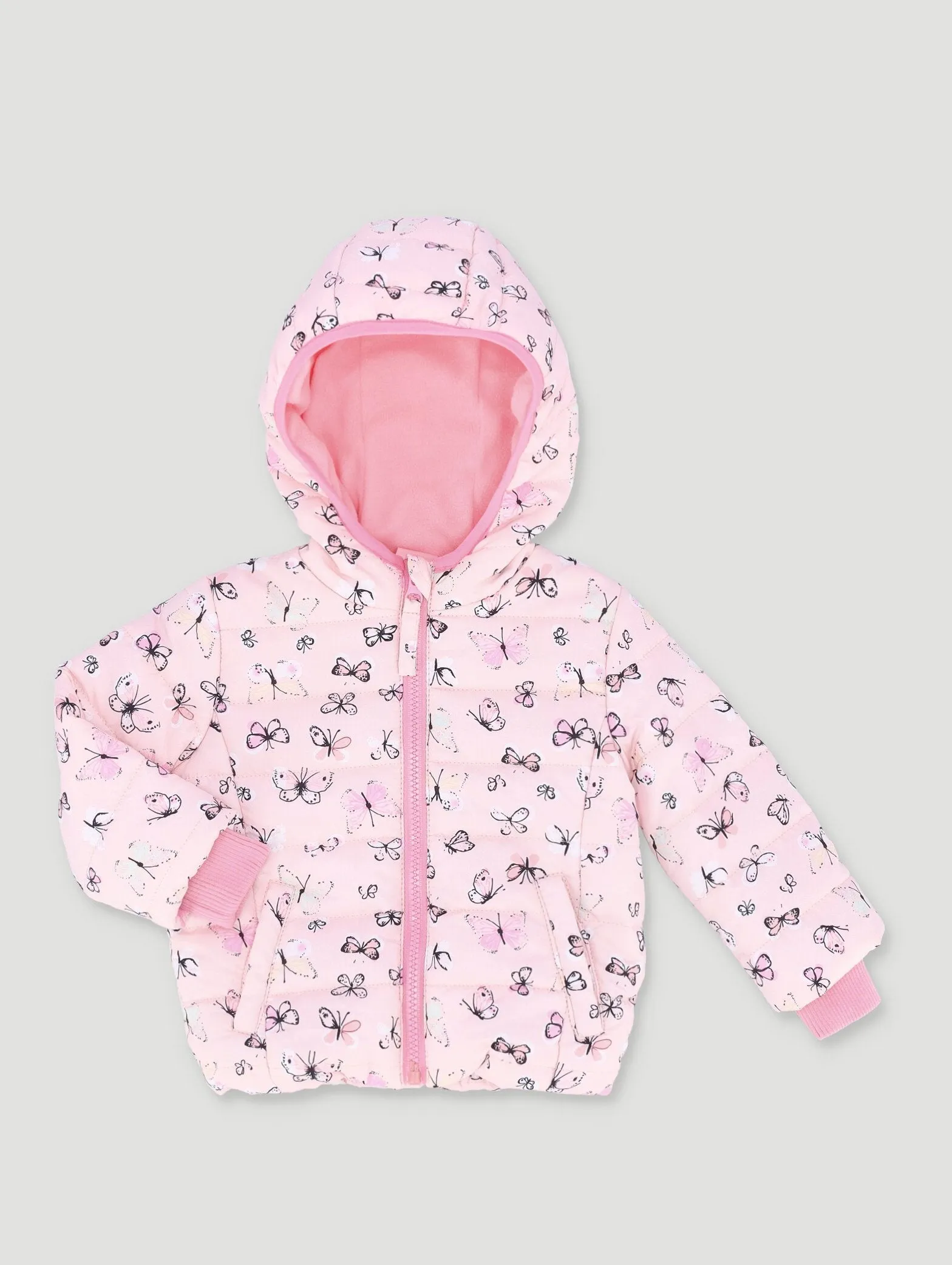Baby Girls Butterfly Puffer Jacket - Pink