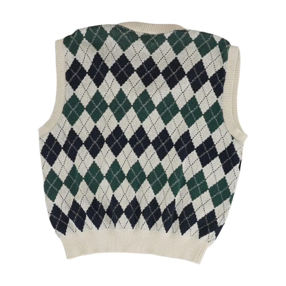 Beige Argyle Vest Sweater