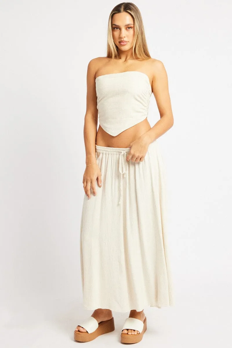 Beige Midaxi Skirt High Rise Volume Linen Blend