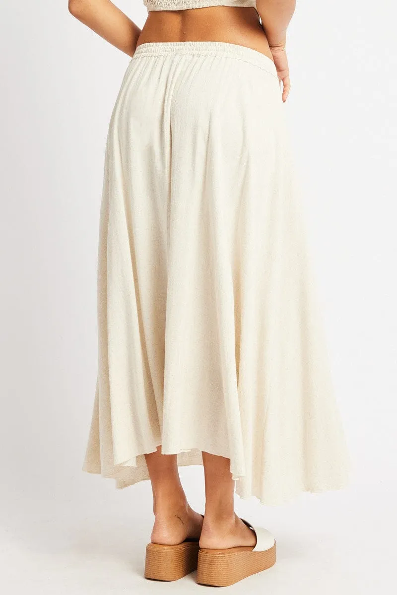 Beige Midaxi Skirt High Rise Volume Linen Blend