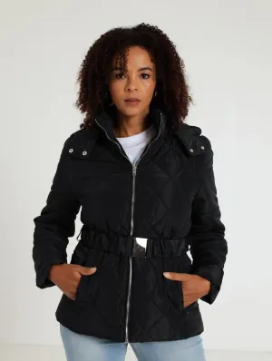 Belted Puffer Jacket - Black