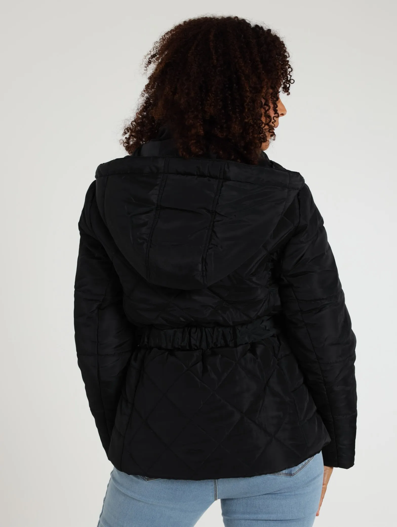 Belted Puffer Jacket - Black