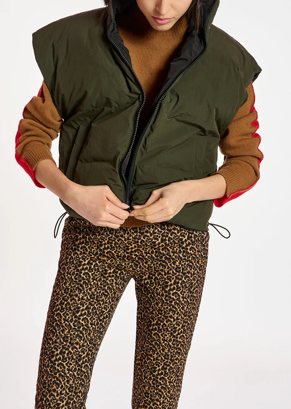 Black and khaki reversible puffer vest
