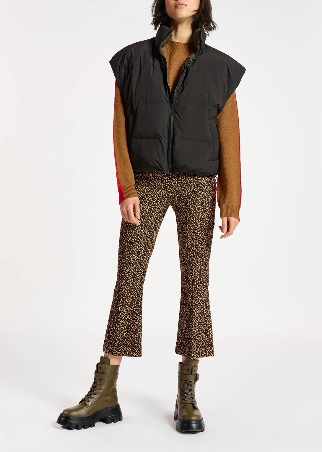 Black and khaki reversible puffer vest