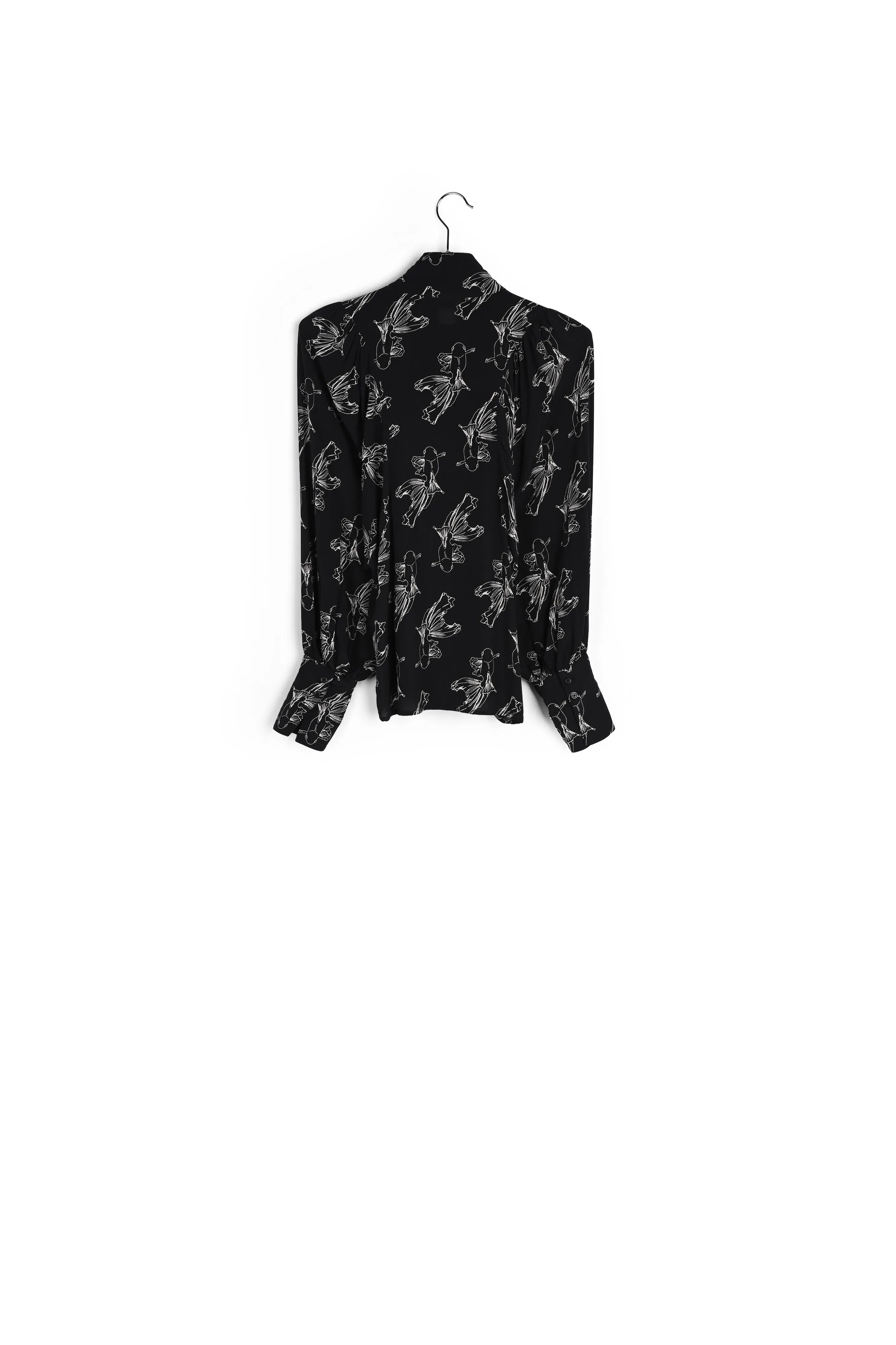 Black and off-white baloon sleeves print shirt