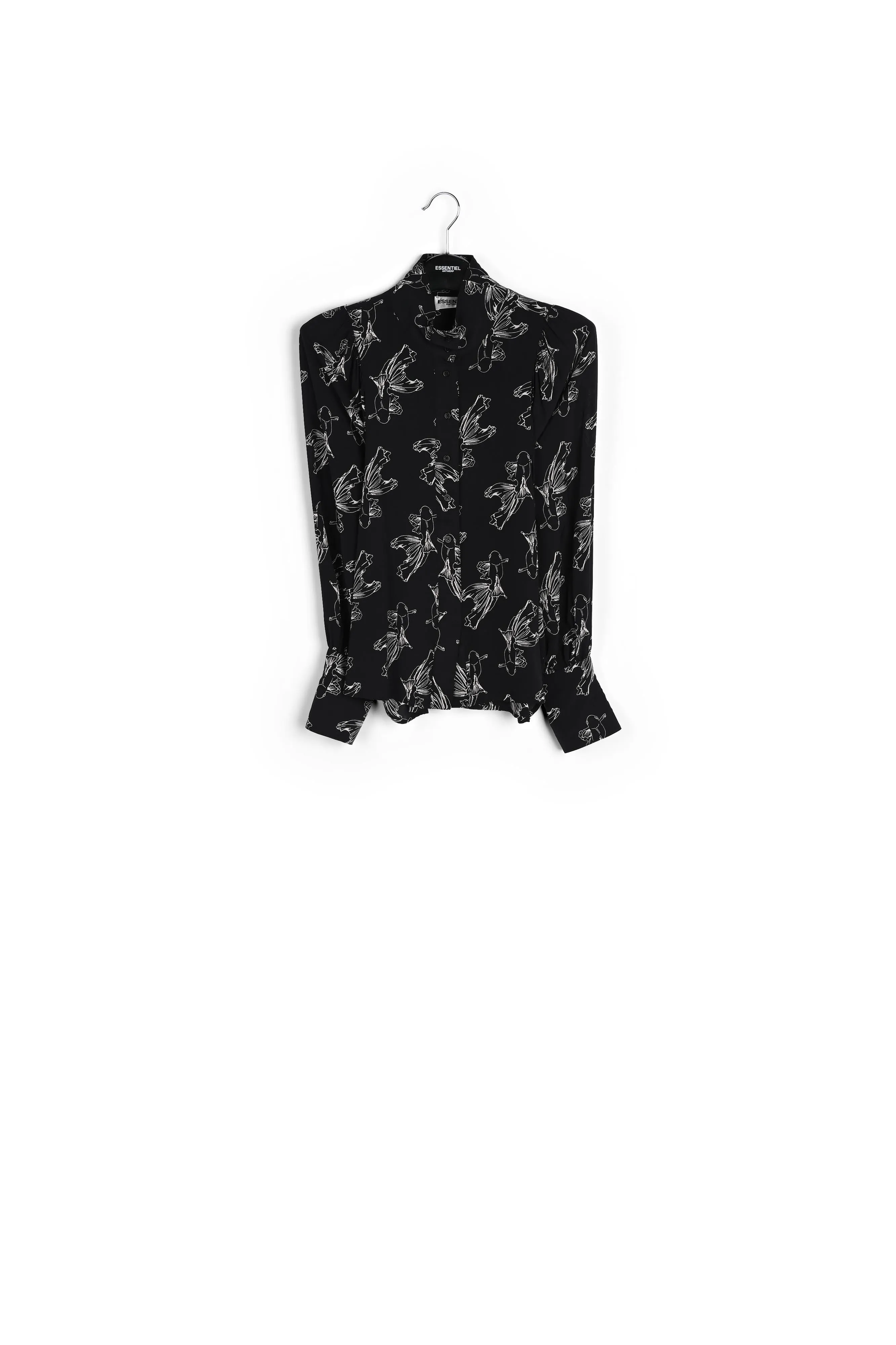 Black and off-white baloon sleeves print shirt