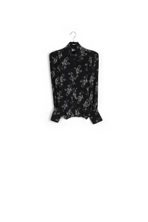 Black and off-white baloon sleeves print shirt