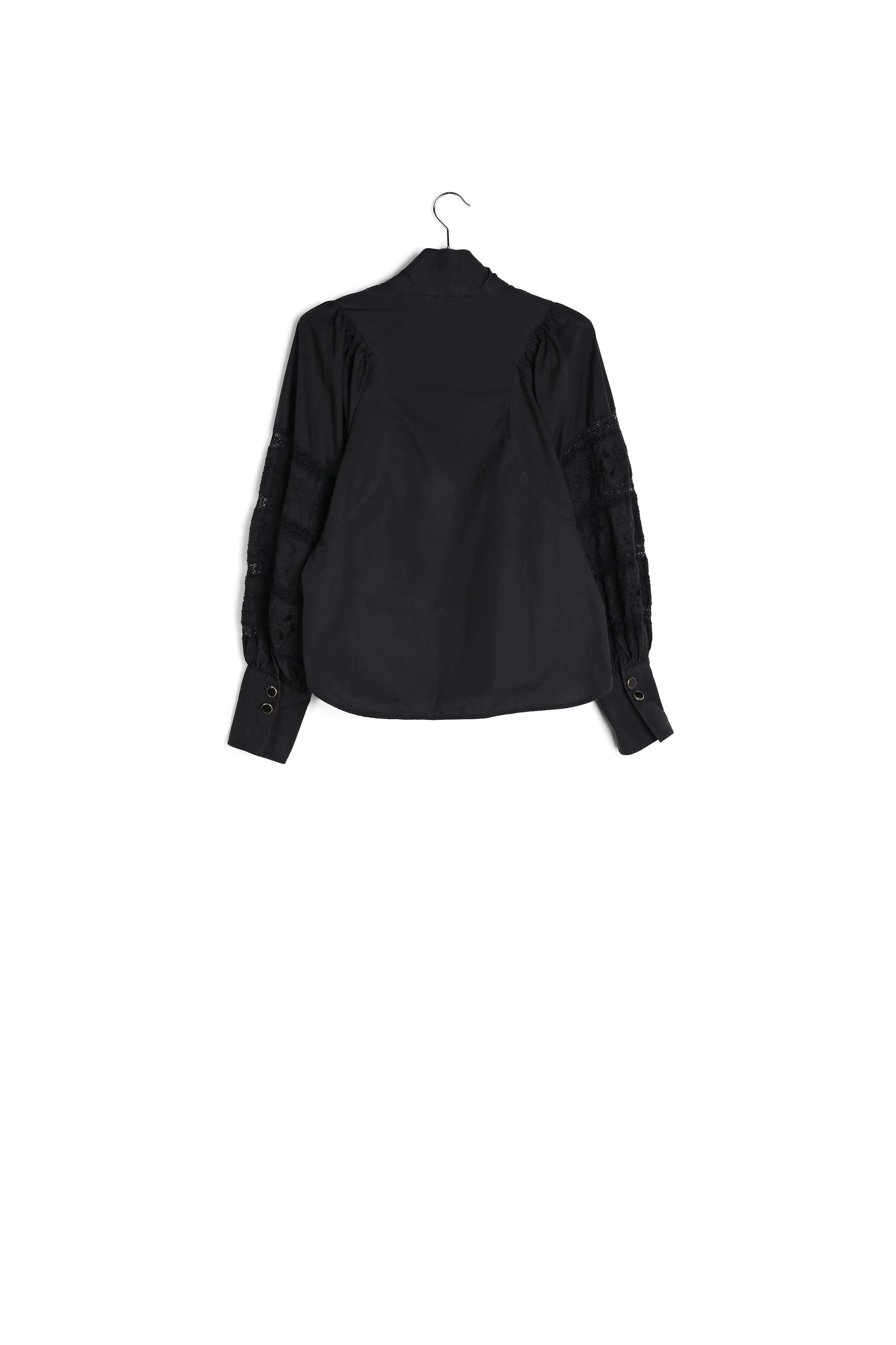 Black baloon sleeves cotton and lace shirt