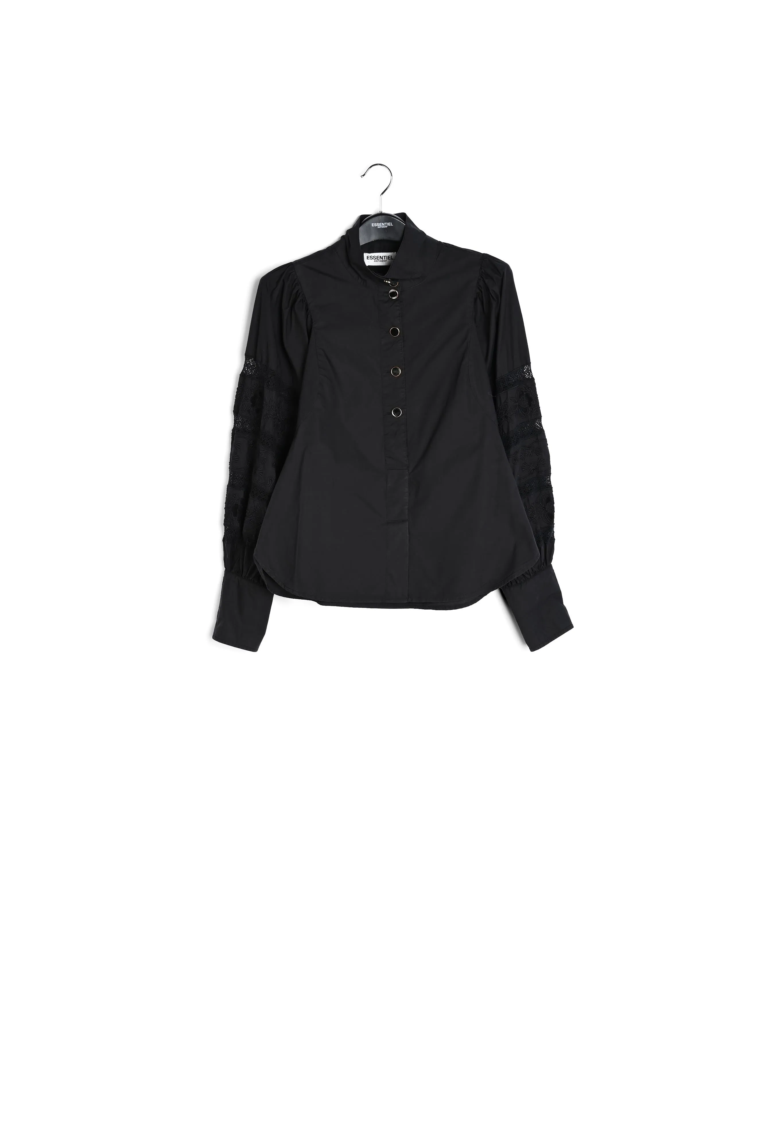 Black baloon sleeves cotton and lace shirt