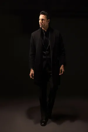 Black Double Breasted Wool Over Coat